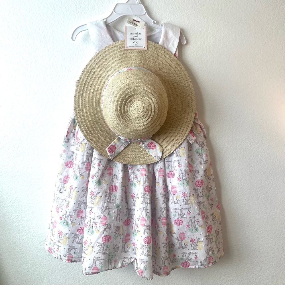 cupcakes and cashmere - White with pastels Easter Dress with Straw Hat